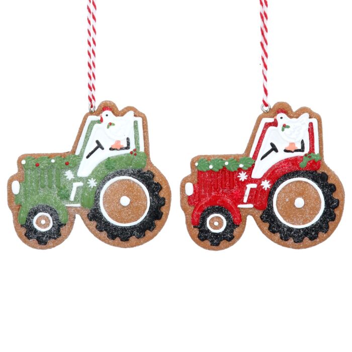 Gisela Graham Gingerbread Tractors Resin Tree Decoration x2
